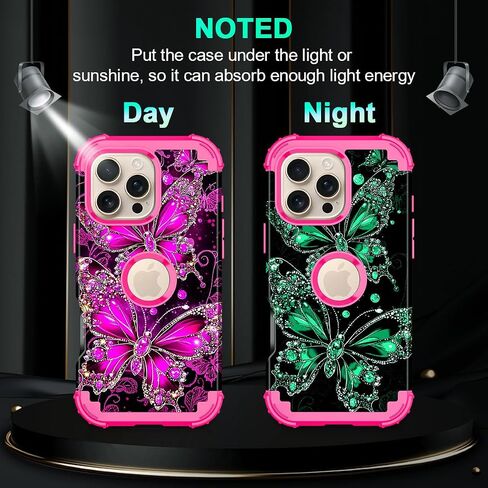 Casetego for iPhone 16 Pro Max Case,Glow in The Dark Three Layer Heavy Duty Sturdy Shockproof Full Protection Rugged Hard PC+Soft TPU Bumper Case for Apple iPhone 16 Pro Max 6.9 inch,Hot Pink in Saudi Arabia