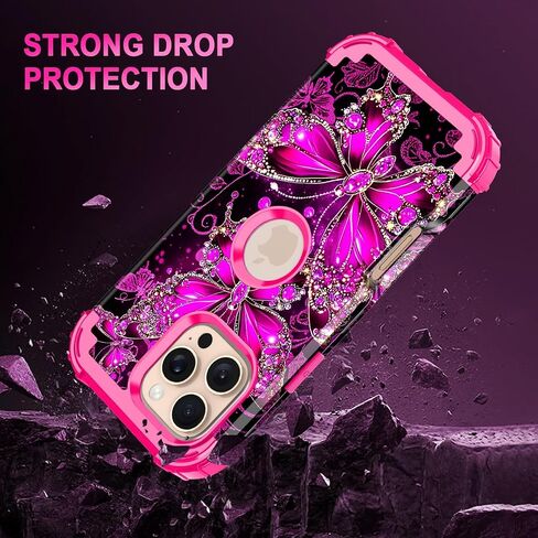 Casetego for iPhone 16 Pro Max Case,Glow in The Dark Three Layer Heavy Duty Sturdy Shockproof Full Protection Rugged Hard PC+Soft TPU Bumper Case for Apple iPhone 16 Pro Max 6.9 inch,Hot Pink in Saudi Arabia