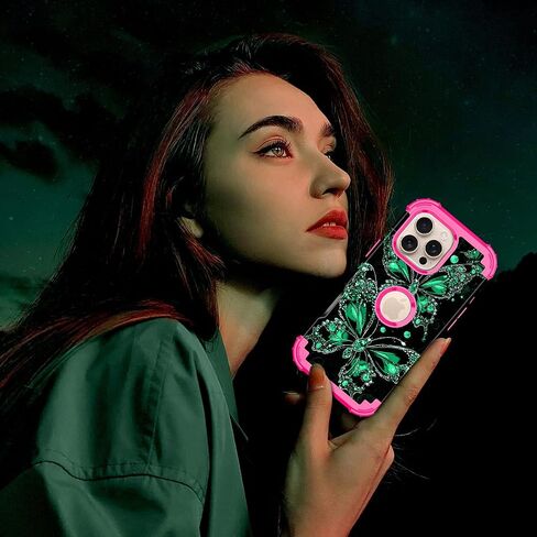 Casetego for iPhone 16 Pro Max Case,Glow in The Dark Three Layer Heavy Duty Sturdy Shockproof Full Protection Rugged Hard PC+Soft TPU Bumper Case for Apple iPhone 16 Pro Max 6.9 inch,Hot Pink in Saudi Arabia