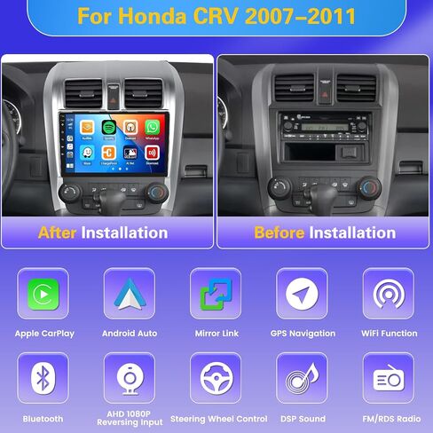 8 Core 4+64GB for Honda CRV 2007-2011 Android 15 Car Stereo Wireless Carplay Android Auto, 10.1'' Touchscreen Car Radio with GPS, WiFi, 32EQ DSP, 59 UI, Bluetooth, FM RDS, Backup Camera in Saudi Arabia