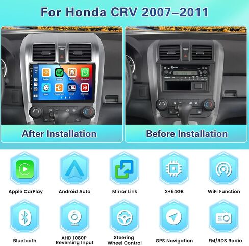 8 CORE 4+64GB لـ Honda CRV 2007-2011 Android 15 Car Stereo Wireless Carplay Android Auto ، 10.1 '' 'Carner Car Radio مع GPS ، WiFi ، 32EQ DSP ، 59 UI ، Bluetooth ، FM RDS ، Camera Camera Camera in Saudi Arabia