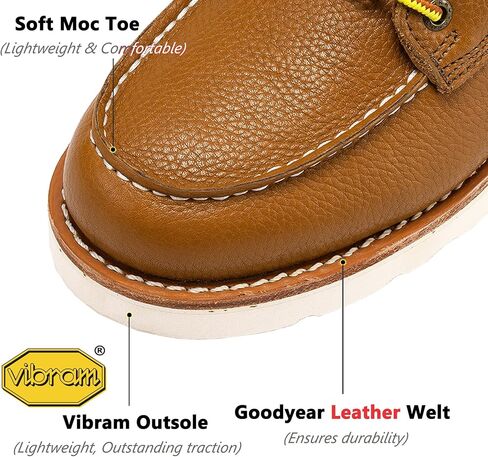 ROCKROOSTER Trinidad 6" Wedge Boots for Men, Soft Moc Toe Lightweight Brown Heritage Work Boots VAP2306 in Kuwait