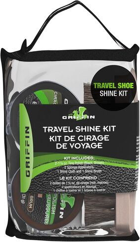 GRIFFIN Travel Shoe Shine Kit - Includes Black Shoe Polish, Brown Shoe Polish, Sponge Applicators, Shoe Shine Cloth, and Shoe Shine Brush - Made in the USA in Saudi Arabia