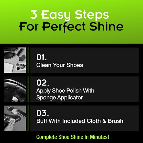 GRIFFIN Travel Shoe Shine Kit - Includes Black Shoe Polish, Brown Shoe Polish, Sponge Applicators, Shoe Shine Cloth, and Shoe Shine Brush - Made in the USA in Saudi Arabia