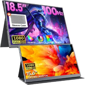 15.6 Inch & 18.5 Inch Portable Monitor Bundle 1080P FHD with Cover, HDR IPS Travel Monitor HDMI USB-C for Laptop MacBook PC Surface Xbox Game Console, VESA Compatible
