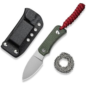 CIVIVI Edc Fixed Blade Knife with Kydex Sheath & Clip, 2.39" Nitro-V Blade Small Baby Banter Camping Hiking Knife Designed by Ben Petersen, Lanyard and Chain Included C23045-2 (Green)