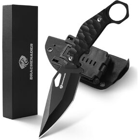 Survival Knife SEAL-FULL BLACK 9" EDC Fixed Blade Tactical Horizontal Carry Knife for Men with Kydex Sheath, 5mm Thick Stainless Steel, G10 Anti-Slip Handle, Ideal for Gifting, Full Black
