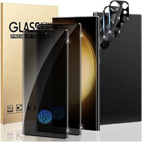 Galaxy S23 Ultra 5G Privacy Screen Protector [2+2 Pack] Camera Lens Protector, 9H Tempered Glass, Touch Sensitivityt, 3D Curved, HD Clear Anti-Spy Film for Samsung Galaxy S23 Ultra (6.8 Inch)