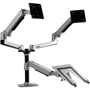 Full Motion 17-32inch Dual Monitor Holder Mount Arm +10-15.6inch Laptop Support Mechanical Spring Arm Max.Loading 10kgs(Black)