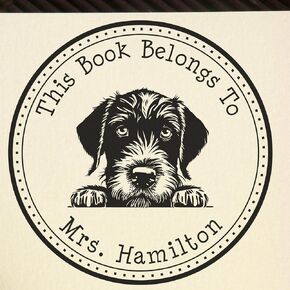 Customized German Wirehaired Pointer Dog Stamp, 1-5/8 in Diameter, Ideal for Library Use, Personalized Wood Handle Stamp, Compatible with Ink Pad - Unique German Wirehaired Pointer Design