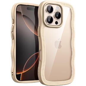 Jetech Wavy Case لـ iPhone 16 Pro 6.3 بوصة ، وغطاء مطحون على شكل موجة مجعد للنساء والفتيات ، و Clear Hard Pc (Desert Titanium)