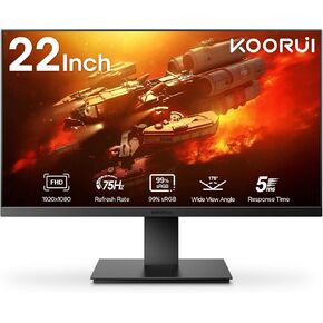 KOORUI 22 Inch Computer Monitor, FHD 1080P Desktop Display, 75HZ Ultra Thin Bezel/Eye Care/Ergonomic Tilt, HDMI VGA Ports LED Monitor for PC