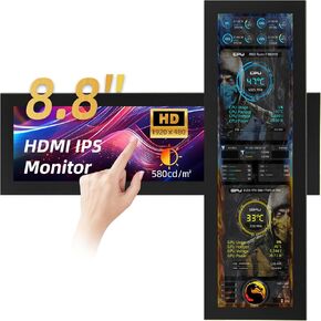 8.8 Inch Mini Monitor, 1920x480 Secondary Screen, PC Case Screen for Raspberry Pi, AIDA64 PC CPU GPU RAM Data Monitor