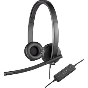 Logitech H570e Wired Headset, Stereo Headphones with Noise-Cancelling Microphone, USB, in-Line Controls with Mute Button, Indicator LED, PC/Mac/Laptop - Black