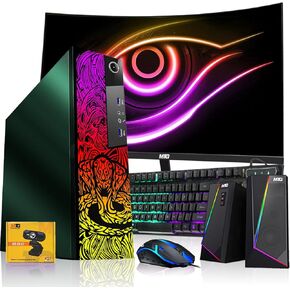 TechMagnet M83 Cobra Emerald Green Desktop – Intel Core i5 | 16GB DDR4 Ram | 512GB SSD | New 24 Inch Curved Monitor | Windows 11 Pro – Computer Tower PC (Renewed)