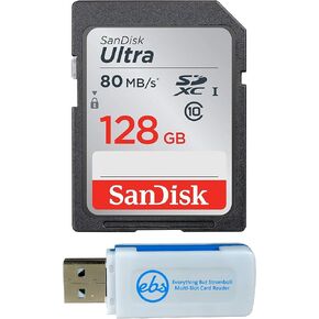 SanDisk 128GB SDXC SD Ultra Memory Card Class 10 Works with Sony Cyber-Shot DSC-WX220, WX350, WX500 Digital Camera (SDSDUNC-128G-GN6IN) Bundle with (1) Everything But Stromboli Multi-Slot Card Reader