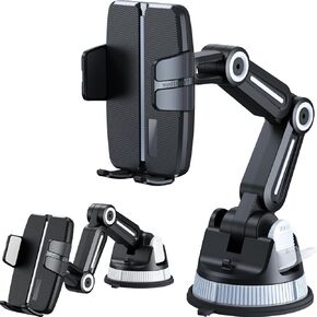 Dash Phone Holder for Truck Phone Mount for Truck Heavy Duty Suction Cup + 360° Rotation, Mobile Device Holder for Dashboard Window with Long Arm Compatible with iphone Samsung Big Rig Trucker, Black