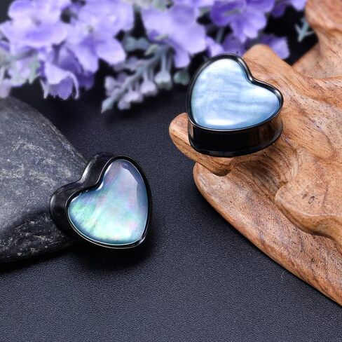 مقاييس أذن من الفولاذ المقاوم للصدأ من COOEAR قطرة ماء على شكل قلب وسدادات نفق متوهجة ونقالات 0 جرام (8 مم)-1 بوصة (25 مم). in Kuwait