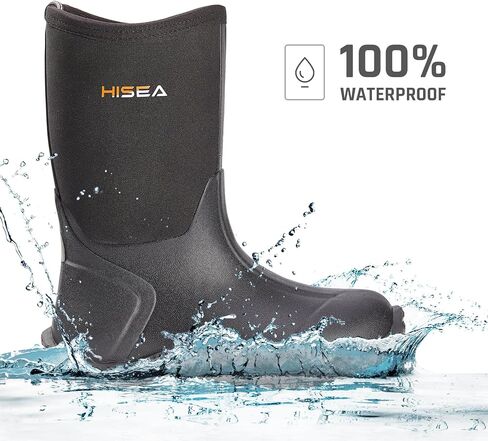 HISEA Kids أحذية المطر المطاطية المتينة المقاومة للماء والمعزولة من النيوبرين للأولاد والبنات مع مقابض سهلة الارتداء لجميع فصول اللعب في الهواء الطلق (طفل صغير/طفل كبير) in Saudi Arabia