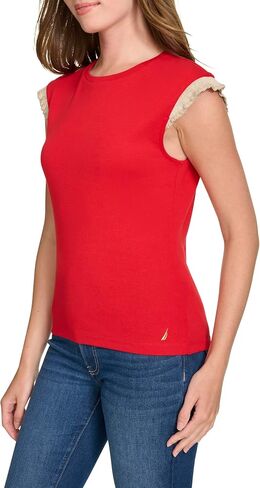 قميص Nautica النسائي بياقة دائرية وأكمام قصيرة مكشكشة in Saudi Arabia
