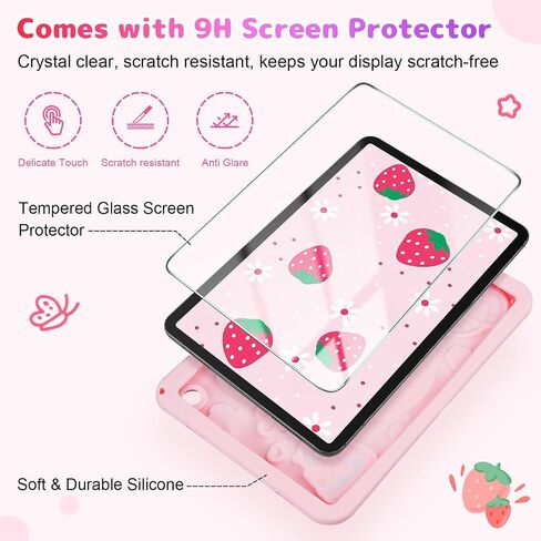 VOFUOE for Samsung Galaxy Tab A9 Plus Case for Kids Girls with Screen Protector Shoulder Straps Stand Sweet Strawberry Yogurt Cake Soft Silicone Protective Cover for Galaxy Tab A9+ 11 Inch 2023-Pink in Saudi Arabia