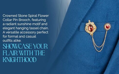 Knighthood Crowned Stone With Spiral Flower Sunshine And Hanging Tassel Chain Collar Pin Brooch, Suit Stud, Shirt Studs, Lapel Pin Accessories for Men Women in Saudi Arabia