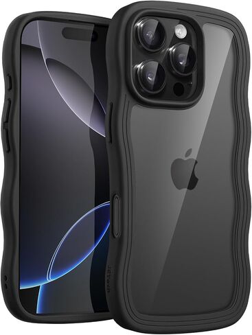 Jetech Wavy Case لـ iPhone 16 Pro 6.3 بوصة ، وغطاء مطحون على شكل موجة مجعد للنساء والفتيات ، و Clear Hard Pc (Desert Titanium) in Kuwait