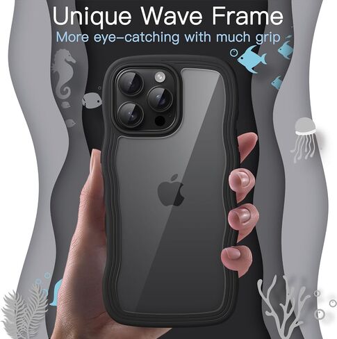 Jetech Wavy Case لـ iPhone 16 Pro 6.3 بوصة ، وغطاء مطحون على شكل موجة مجعد للنساء والفتيات ، و Clear Hard Pc (Desert Titanium) in Kuwait