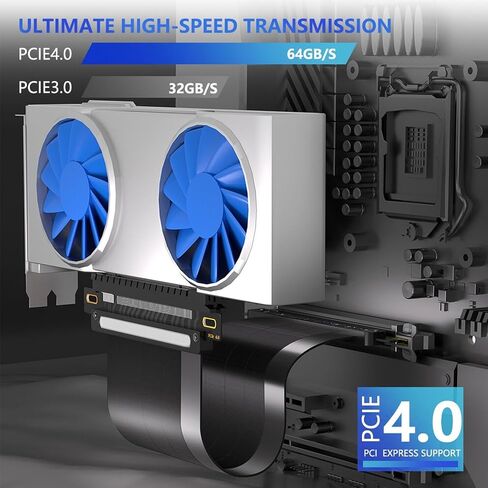 كابل Gowenic PCIe 4.0 x16 ، كابل تمديد مرن PCIe 4.0 ، كابل Riser GPU عالي السرعة 16x ، كابل امتداد محمي 180 درجة (250 مم) in Saudi Arabia