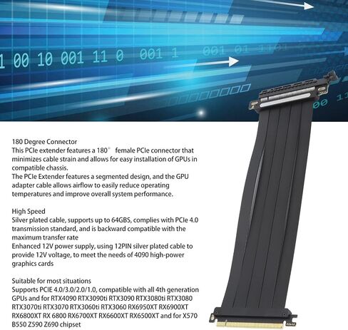 كابل Gowenic PCIe 4.0 x16 ، كابل تمديد مرن PCIe 4.0 ، كابل Riser GPU عالي السرعة 16x ، كابل امتداد محمي 180 درجة (250 مم) in Saudi Arabia