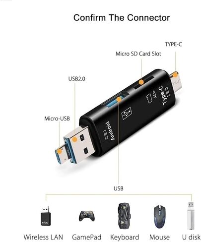 5 في 1 قارئ بطاقة متعدد الوظائف متوافق مع Motorola Moto Z Droid Edition لتوسيع النسخ الاحتياطي Type-C/MicroUSB/TF/USB 2.0/SD قارئ (أسود) in Kuwait