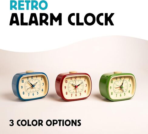 Kikkerland Battery Operated Retro Vintage Style Desktop Nightstand Bedside Office Classic Simple Alarm Clock, Beeping Alarm, Glow in Dark Hands, in Green in Kuwait
