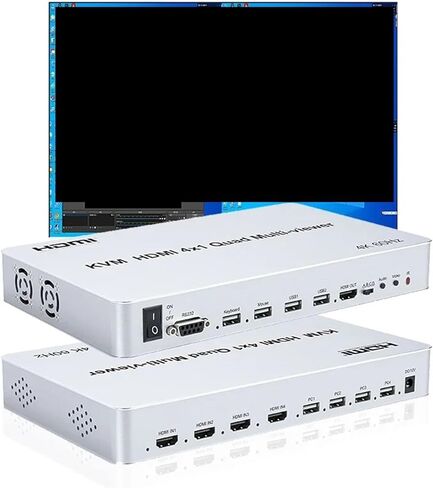 4K 60Hz HDMI KVM Switch 4 Port HDMI 4x1 Quad Multi-Viewer USB PC Computer KVM Switch لوحة المفاتيح لجهاز الكمبيوتر المحمول PS4 Xbox (مع سدادة الولايات المتحدة) in Kuwait