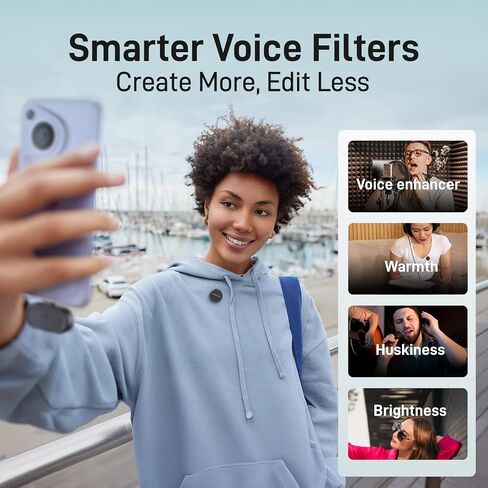 MAONO Wireless Lavalier Microphone for iPhone/Android/Camera/PC, Mini Lapel Mic with 48khz 24bit, Voice Filter, Noise Cancellation, 30h Battery, USB-C/Lightning Plug for Video Recording - Wave T5 in Kuwait