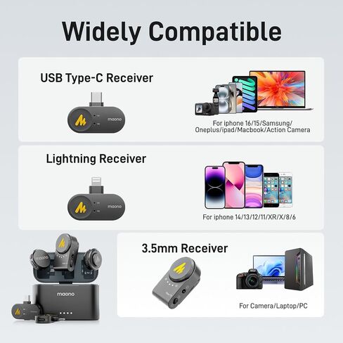 MAONO Wireless Lavalier Microphone for iPhone/Android/Camera/PC, Mini Lapel Mic with 48khz 24bit, Voice Filter, Noise Cancellation, 30h Battery, USB-C/Lightning Plug for Video Recording - Wave T5 in Kuwait