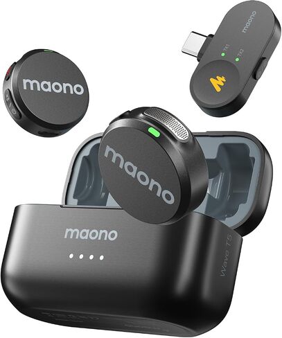 MAONO Wireless Lavalier Microphone for iPhone/Android/Camera/PC, Mini Lapel Mic with 48khz 24bit, Voice Filter, Noise Cancellation, 30h Battery, USB-C/Lightning Plug for Video Recording - Wave T5 in Kuwait