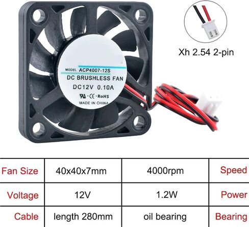 1Pcs 4cm ACP4007 Axial Flow Fan 40x40x7mm 2Pin Cooling Fan DC5V/12V/24V for Hard Drives Routers Computer Hardware Cooling(DC12V) in Saudi Arabia
