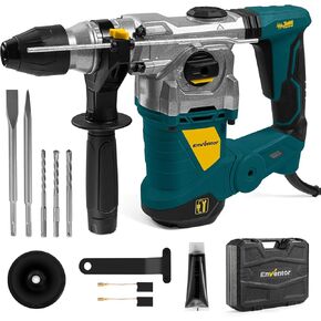 ENVENTOR 1-1/4 Inch SDS-Plus 12.5A Heavy Duty Rotary Hammer Drill for Concrete Stone, Safety Clutch Electric Demolition Hammer Drill with Vibration Control, Grease, Chisels, Drill Bits, Case