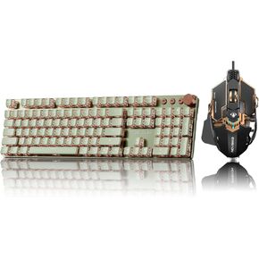 EWEADN V20 Typewriter Keyboard Wireless, 104 Keys Typewriter Style Mechanical Keyboard&EWEADN G5 Wired Gaming Mouse, Ergonomic RGB Computer Mouse