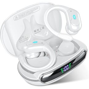 Wireless Earbuds, Bluetooth Headphones 5.3 HiFi Stereo Ear Buds, 80H Bluetooth Earbuds with Dual LED Display Charging Case, IPX7 Waterproof Earphones for Android iOS White