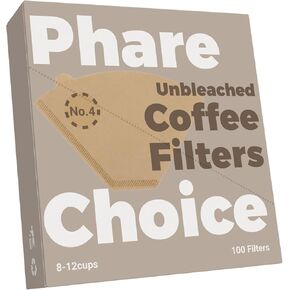 #4 Coffee Filters, 100 Count, Fits Ninja and Cuisinart 8-12 Cup Coffee Makers, Natural Unbleached Paper, No Blowout Design, Compatible with Pour Over Cones