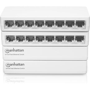 Manhattan 8 Port Ethernet Network Switch – 4 Pack - Computer Desktop Internet Networking Splitter LAN Hub Router, Unmanaged, Plug & Play, Fanless Quiet – 3 Yr Mfg Warranty - 526142
