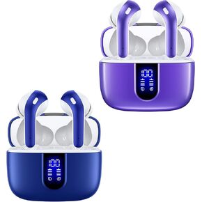 TAGRY 2 Sets X08 Ocean Blue and Phantom Purple Bluetooth Headphones True Wireless Earbuds 60H Playback Ear Buds with Wireless Charging Case in-Ear Earbuds with Mic