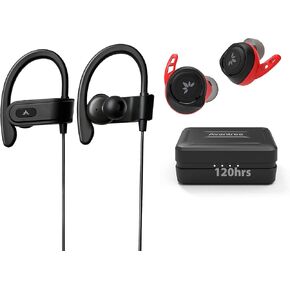 Avantree L171 & TW106 Bundle - Wired Earbuds & Wireless Earbuds for Sports, Sweatproof Wrap Around Earphones with Over Ear Hook, SweatProof with Ear Fins for Secure Fit