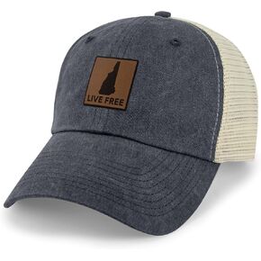Chowdaheadz Live Free New Hampshire Leather Patch Relaxed Trucker Hat