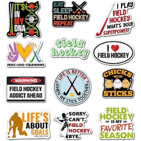 (Set of 12) Field Hockey Sticker, I Love Field Hockey, Chicks with Stick, Decal Gift for Player Friends, Suitable for Laptop, Water Bottle, Car 3 Inhches