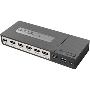 USB HDMI KVM Switcher 4K 60Hz USB KVM Extender HDMI Dual Monitor 4 PC 2 OUT لمراقبة لوحة مفاتيح الماوس USB (Black ، AU CLOP)