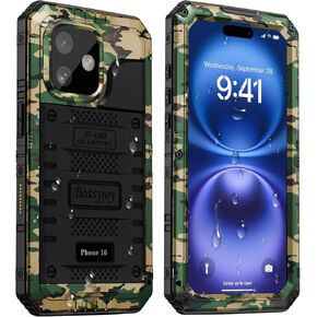 Beasyjoy for iPhone 16 Pro Max Case Waterproof, Metal Heavy Duty Full Body Protective Case with Built-in Screen Protector, Military Grade Shockproof Defender Cover for iPhone 16 Pro Max 6.9", Black