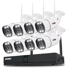 8 Channel Security Camera System Wireless with Two-Way Audio/AI Face/Motion Detection/Color Night Vision, 8X 3MP WiFi Surveillance Cameras Indoor Outdoor, H.265+ 8CH WiFi NVR, NO Hard Drive