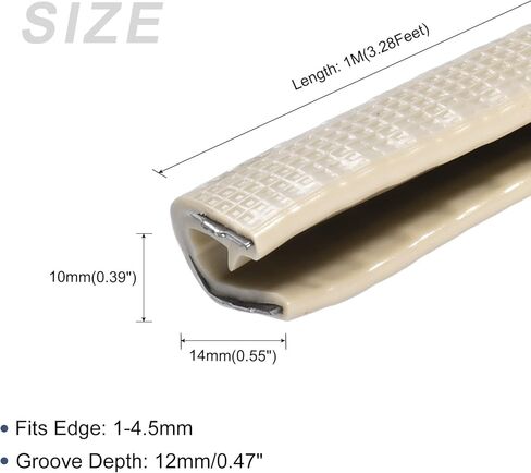 METALLIXITY Edge Trims (3M/9.84Feet) 1Pcs, PVC U-Seal Fits 1-4.5mm Edge Seal Strip with Iron Sheet - for Home Door Window, Beige in Kuwait